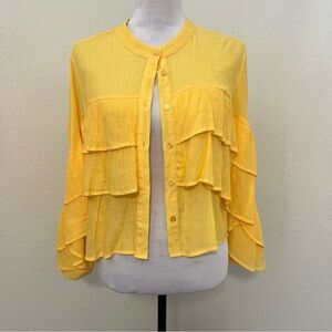LOVE 83 Women’s Ruffled Tiered Yellow Medium Long Sleeve Button Up Blouse NWOT